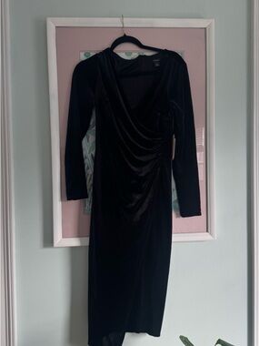 Halogen - Nordstrom Black Velvet Draped Long Sleeve Dress
